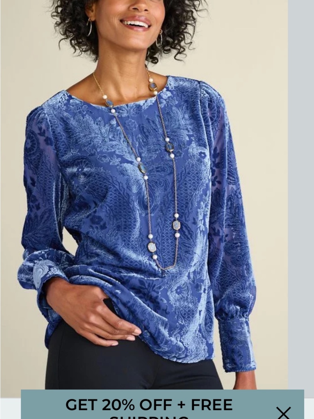 Women's Blue Velvet Burnout Long-Sleeve Top .. currently on final sale for 79.95